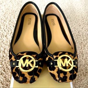Michael Kors calf hair animal print moccasin flats